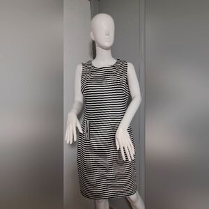 Nina Leonard Black and White Striped Midi Dress